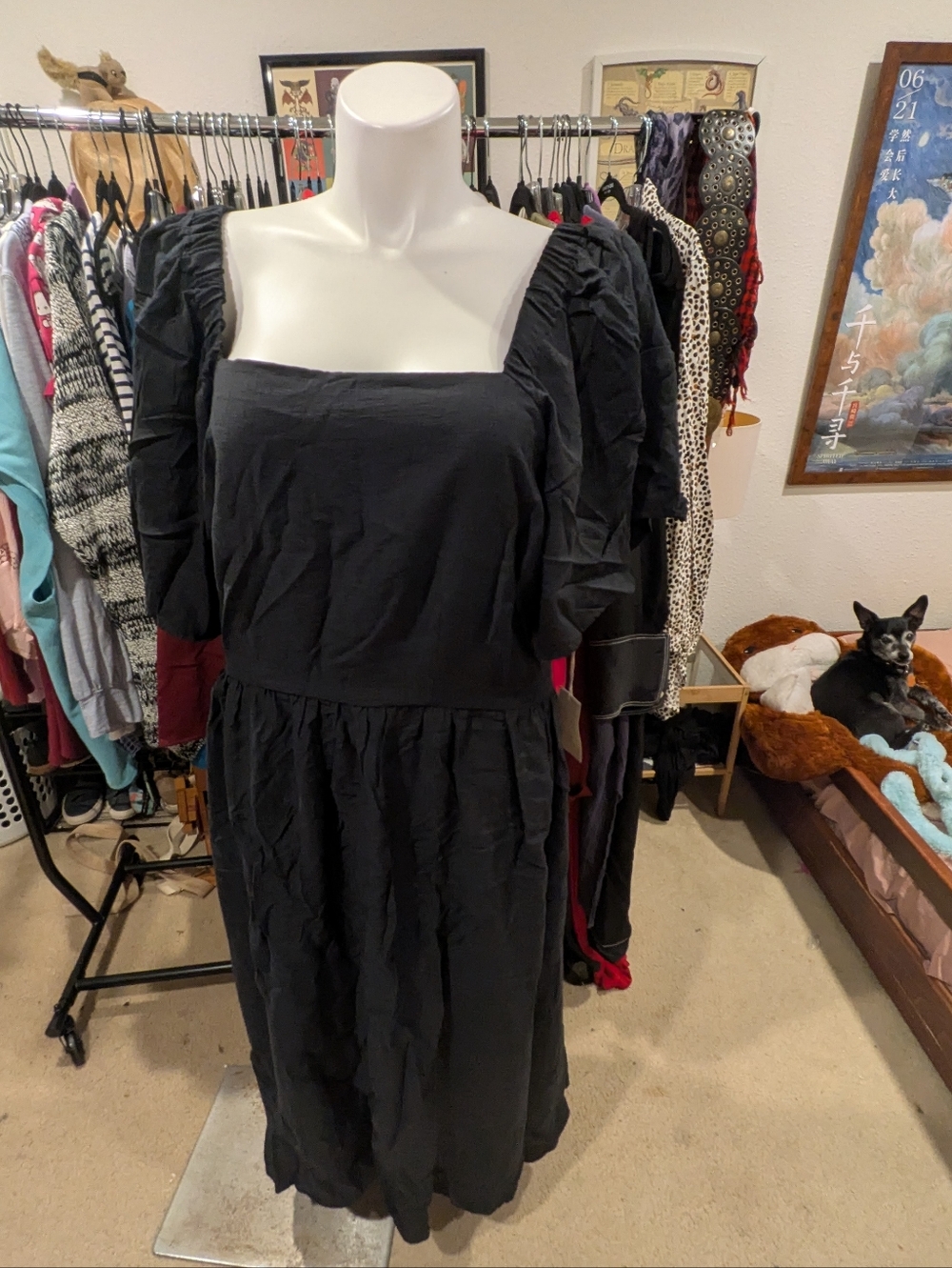 Target Black Square-Neck Puff Sleeve Midi Dress IX - NWT